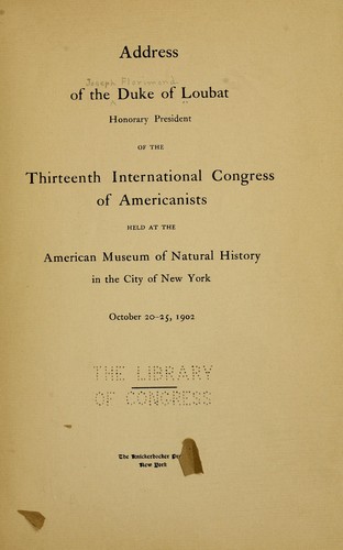 Cover for Address of the Duke of Loubat