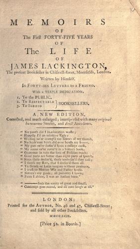 Cover for Memoirs of the first forty-five years of the life of James Lackington, ...