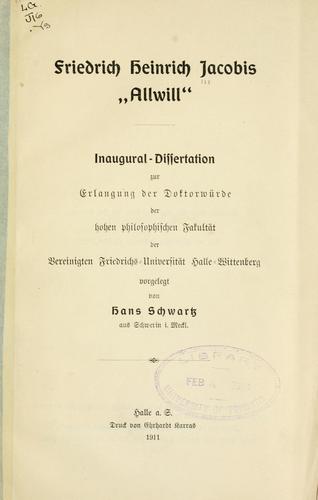 Cover for Friedrich Heinrich Jacobis "Allwill".