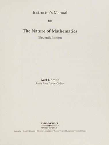 Cover for The Nature of Mathematics (Instructor's Manual)