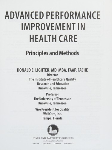 Cover for Advanced performance improvement in health care
