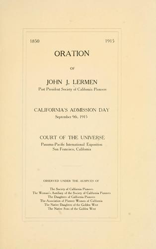 Cover for Oration of John J. Lermen ...