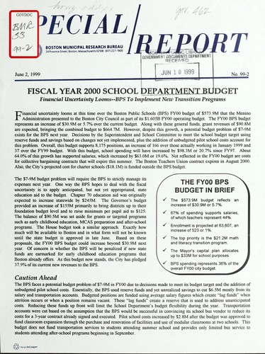 Cover for Fiscal year 2000 school department budget