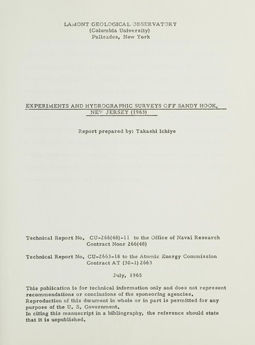 Cover for Experiments and hydrographic surveys off Sandy Hook, New Jersey (1963)
