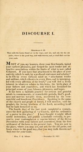 Cover for Two discourses, containing the history of the church and society in Cohasset, delivered December 16, 1821
