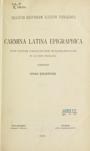 Cover for Carmina latina epigraphica