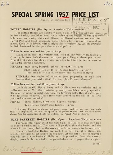 Cover for Special spring 1957 price list