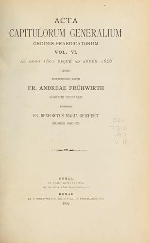Cover for Acta capitulorum generalium Ordinis Praedicatorum