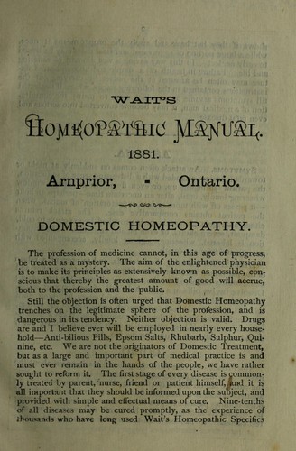 Cover for Wait's homeopathic manual