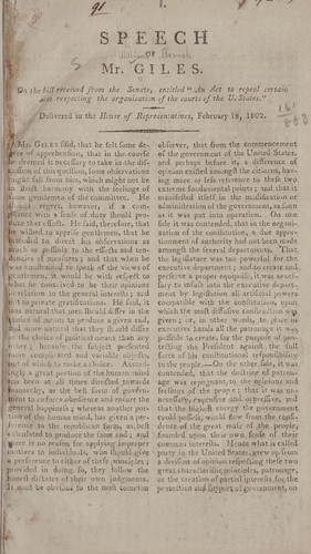 Cover for Speech of Mr. Giles
