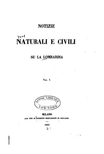Cover for Notizie naturali e civili su la Lombardia.