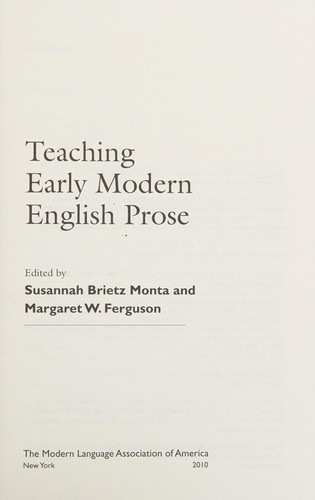Cover for Teaching early modern English prose