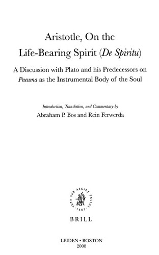 Cover for Aristotle, On the life-bearing spirit (De spiritu)