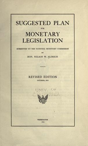 Cover for Suggested plan for monetary legislation