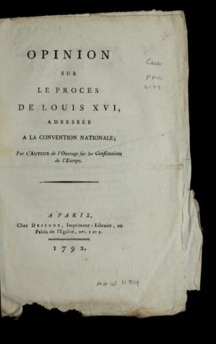 Cover for Opinion sur le proce  s de Louis XVI