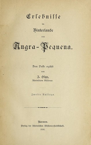 Cover for Erlebnisse im Hinterlande von Angra-Pequena