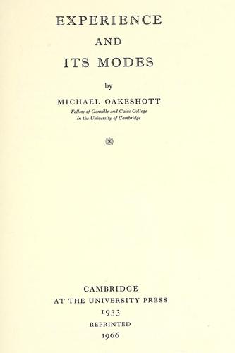 Cover for Experience and its modes