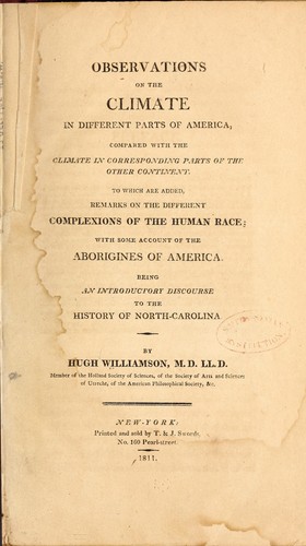 Cover for Observations on the climate in different parts of America, compared with the climate in corresponding parts of the other continent