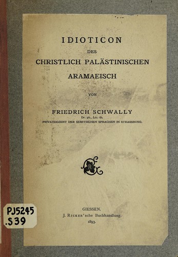 Cover for Idioticon des christlich palästinischen aramaeisch ...