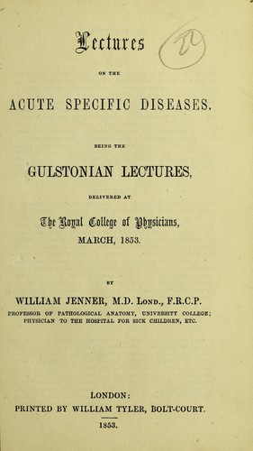 Cover for Lectures on the acute specific diseases