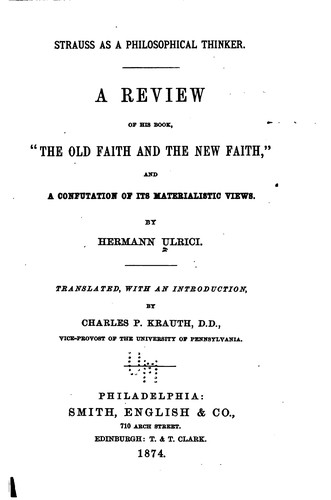 Cover for Strauss as a Philosophical Thinker: A Review of His Book "The Old Faith and ...