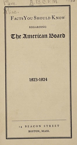Cover for Facts you should know regarding the American Board, 1923-1924