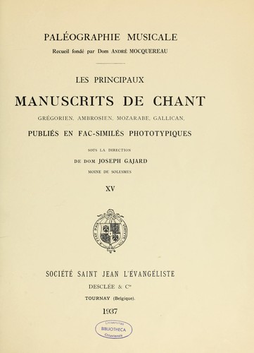 Cover for Paléographie musicale