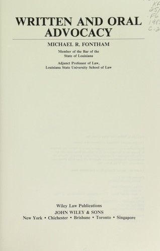 Cover for Written and oral advocacy
