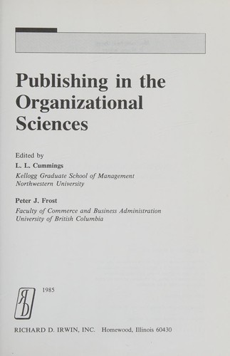 Cover for Publishing in the organizational sciences