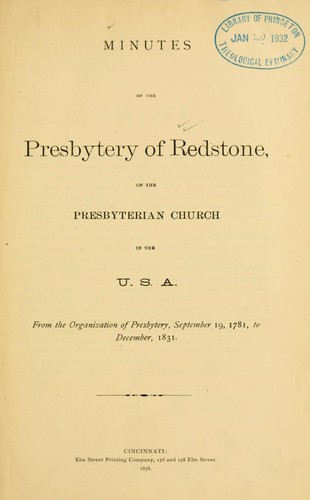Cover for Minutes of the Presbytery of Redstone, of the Presbyterian Church in the U.S.A.