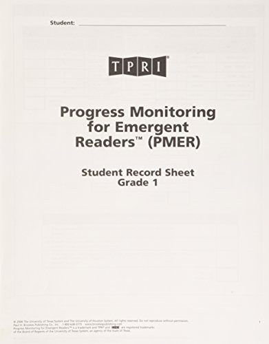 Cover for Progress Monitoring for Emergent Readers (PMER) Student Record Sheets, Grade 1