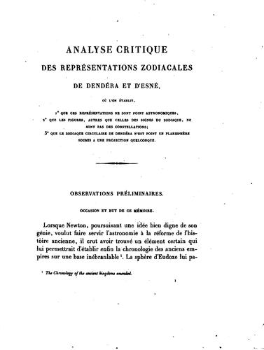 Cover for Analyse critique des représentations zodiacales de Dendéra et d'Esné ..