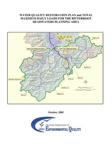 Cover for Water quality restoration plan and total maximum daily loads for the Bitterroot Headwaters planning area