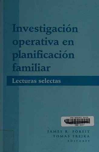Cover for Investigacion operativa en planificacion familiar