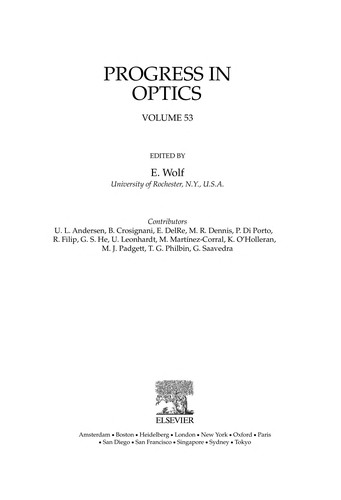 Cover for Progress in optics
