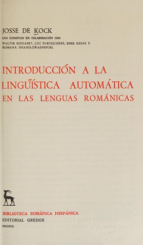 Cover for Introducción a la lingüística automática en las lenguas románicas.