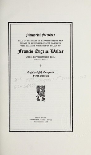 Cover for Memorial services held in the House of Representatives and Senate of the United States