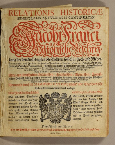 Cover for Relationis Historicae Semestralis Autumnalis Continuatio