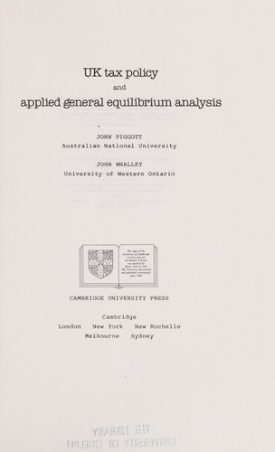 Cover for UK tax policy and applied general equilibrium analysis