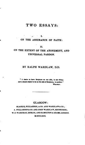 Cover for Two essays. i. On the assurance of faith. ii. On the extent of the atonement ...