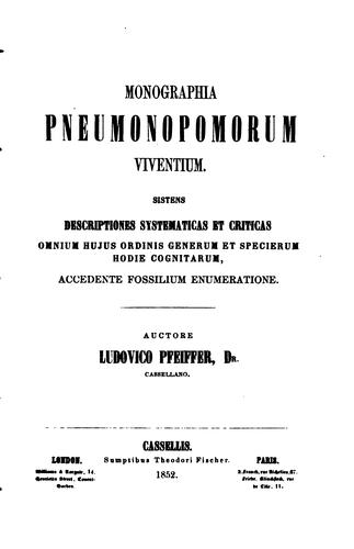 Cover for Monographia pneumonopomorum viventium ...