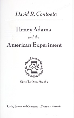 Cover for Henry Adams and the American experiment