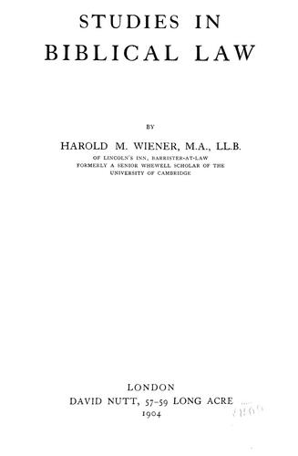 Cover for Studies in Biblical law