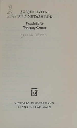 Cover for Subjektivitaet und Metaphysik
