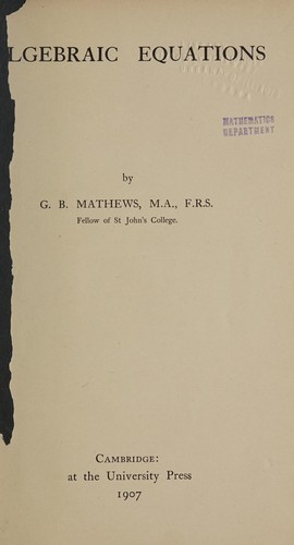 Cover for Algebraic equations