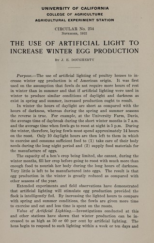 Cover for The use of artificial light to increase winter egg production