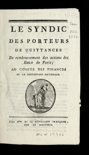 Cover for Le syndic des porteurs de quittances de remboursement des actions des Eaux de Paris