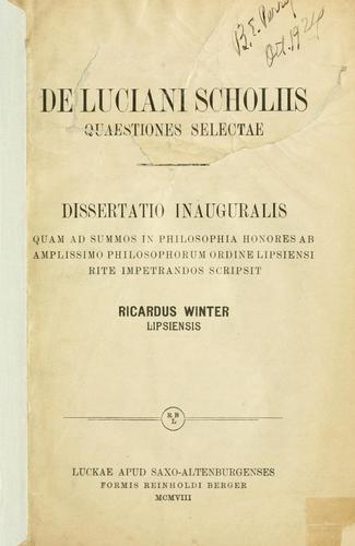 Cover for De Luciani scholiis quaestiones selectae.