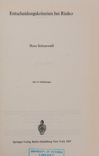 Cover for Entscheidungskriterien bei Risiko.