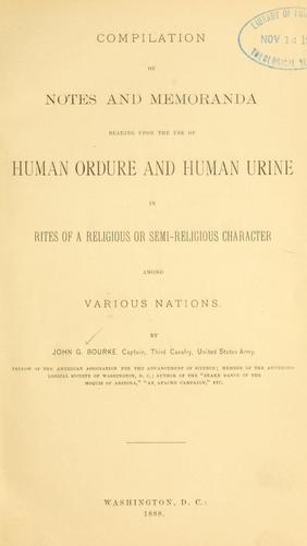 Cover for Compilation of notes and memoranda bearing upon the use of human ordure and human urine in rites of a religious or semi-religious character among various nations.